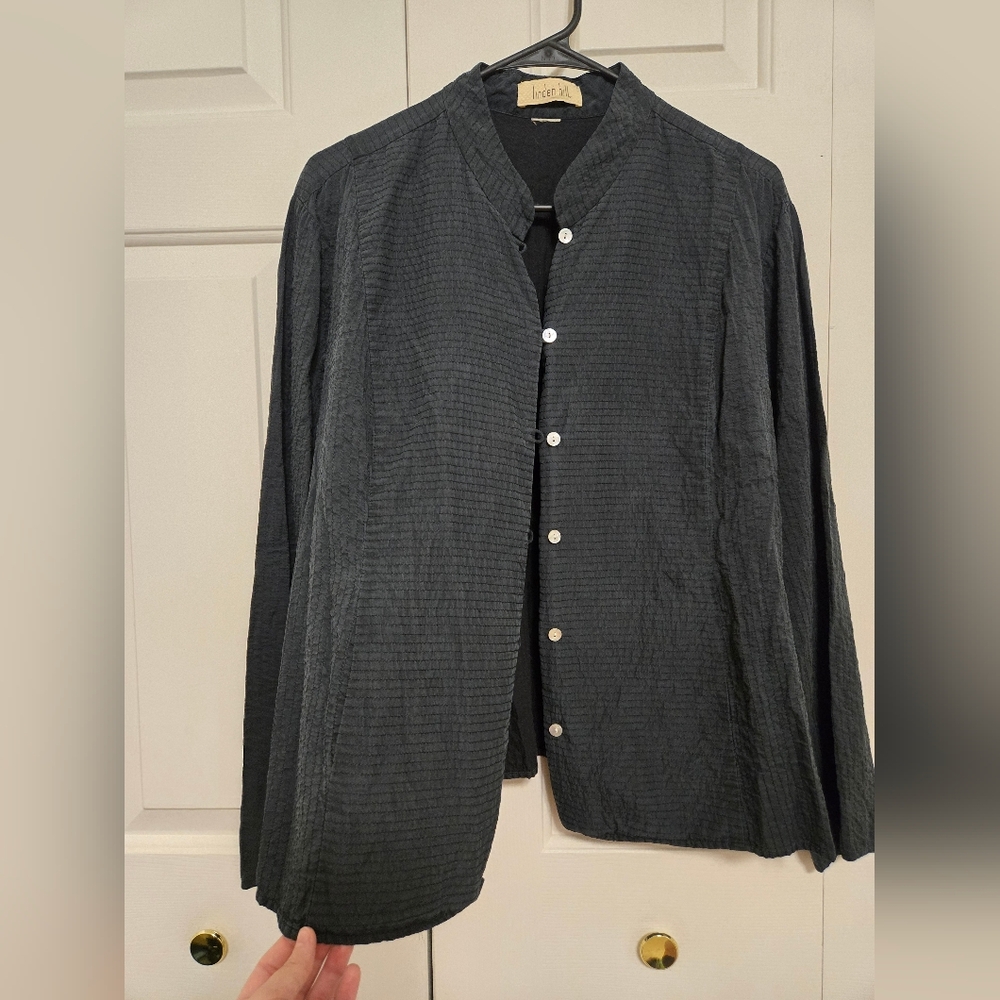 Linden Hill 100% Silk Front Button Textured Jacket In Black Size Medium - Picture 4 of 8
